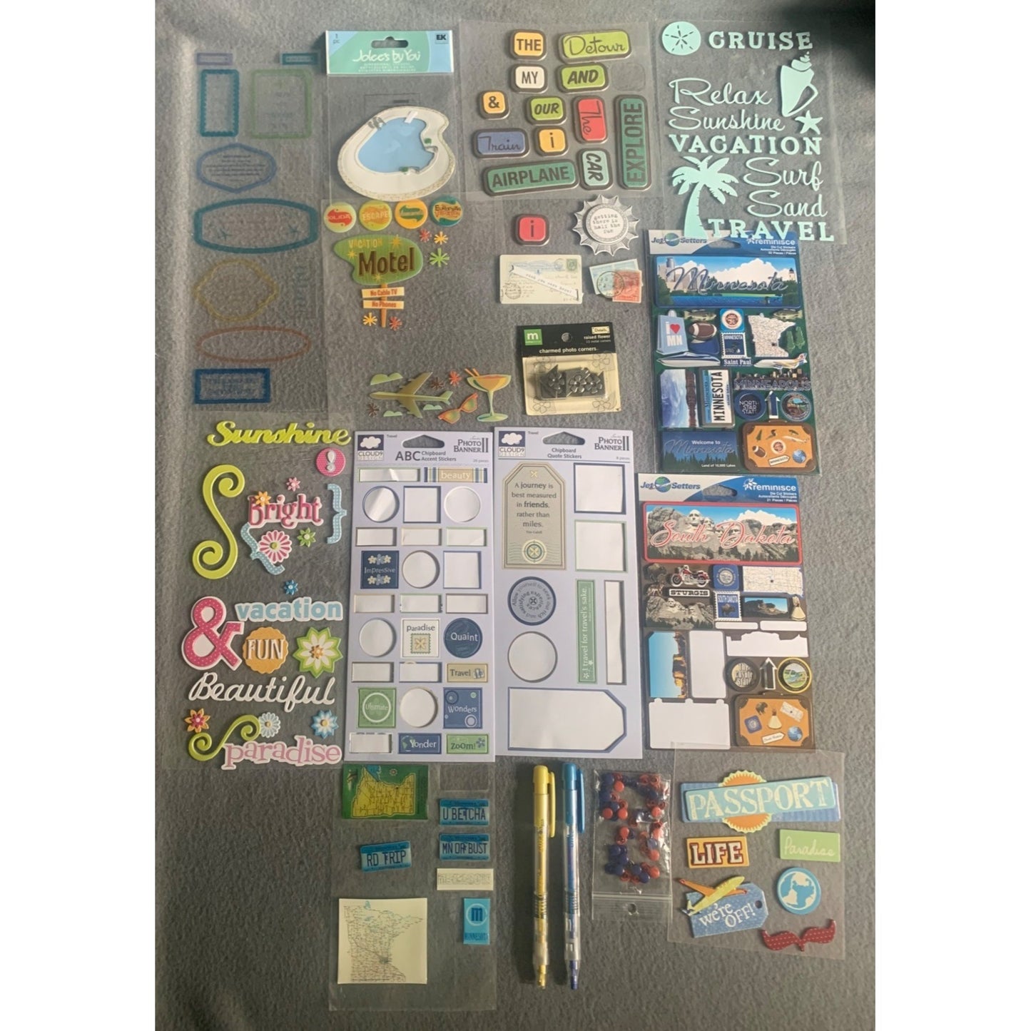 Travel-Themed Scrapbooking Stickers & Embellishments Lot