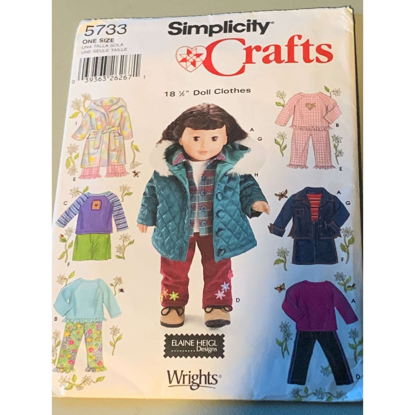 Simplicity 5733 18.5" Doll Clothes Sewing Pattern by Elaine Heigl Wrights