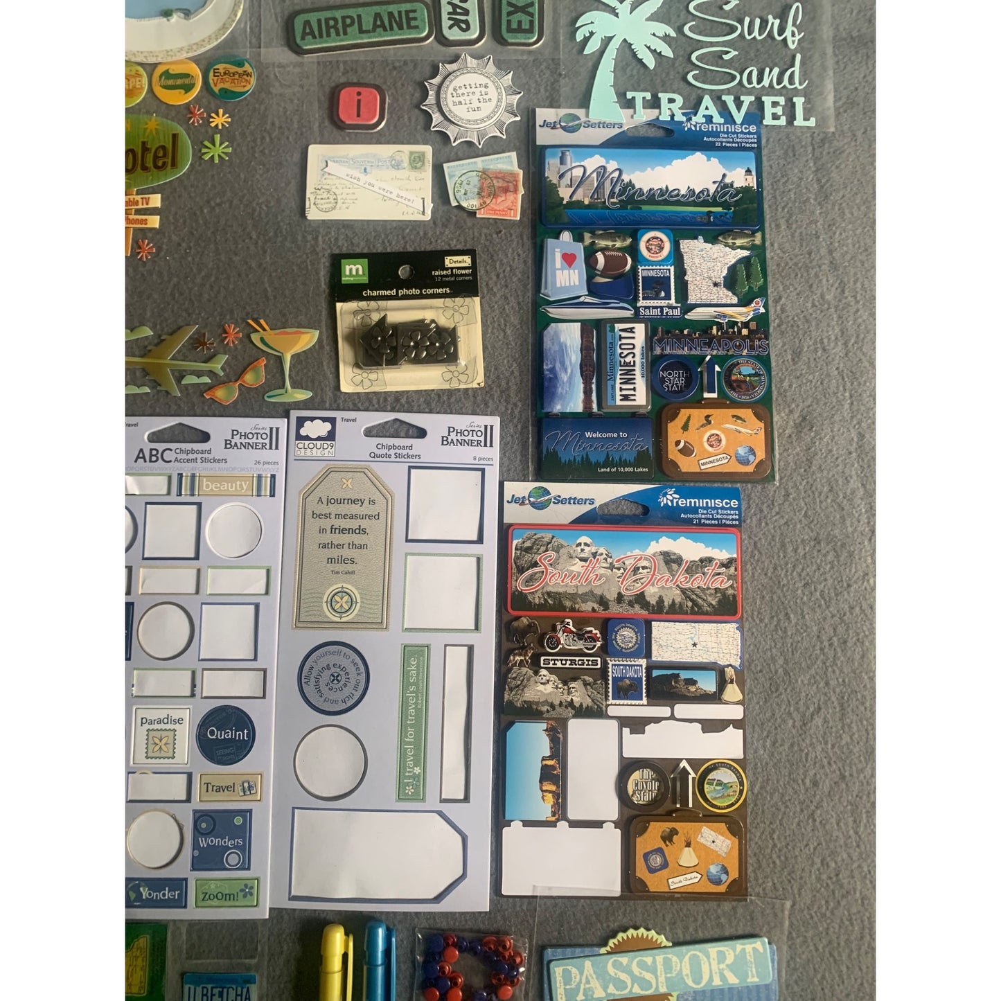 Travel-Themed Scrapbooking Stickers & Embellishments Lot