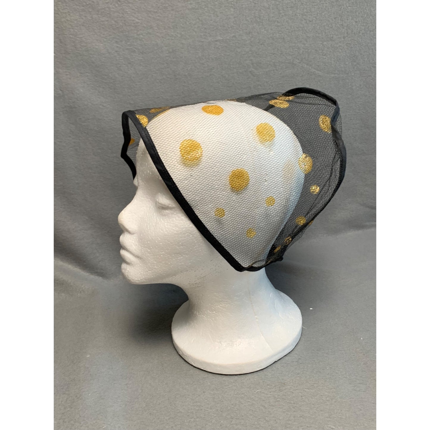 Vintage Womens Black Mesh Hair Net w/Gold Polka Dots - Retro Chic Head Covering