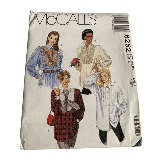 McCalls Pattern 6252 Womens Blouse Shirt Size 10-12 uncut