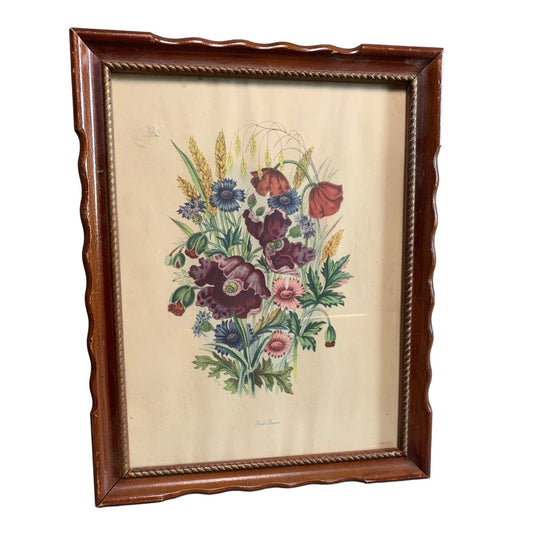 Vintage Framed "Field Flowers" Botanical Print Wall Art with Wood Frame 10x13