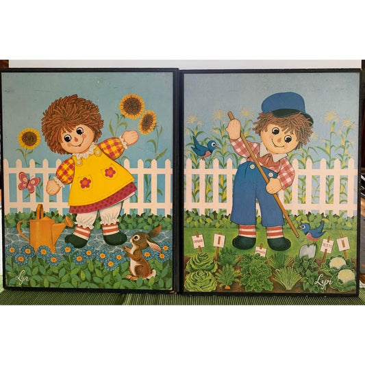 Vintage Raggedy Ann & Andy by Lyn Wood Wall Art Picture Set 12x15