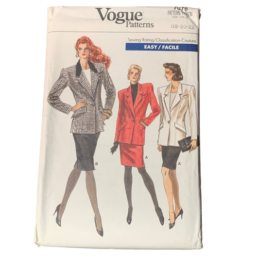 Vogue Patterns 1766 Ladies Jacket Skirt Sewing Pattern Sizes 18-22