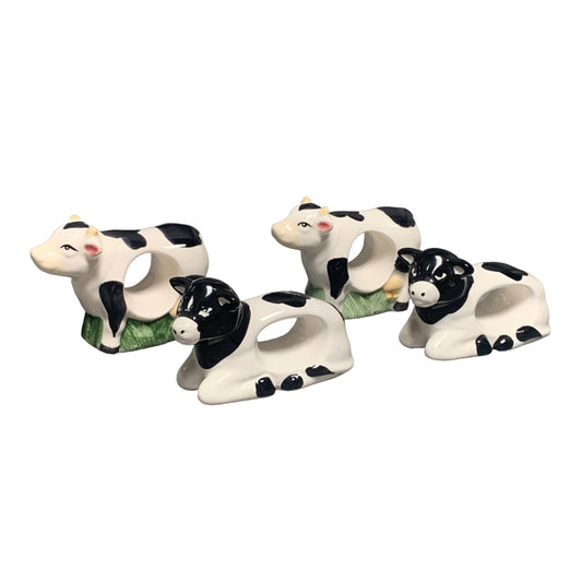 Cow Napkin Holder Ring Set of 4 Ceramic Vintage Farmhouse Decor