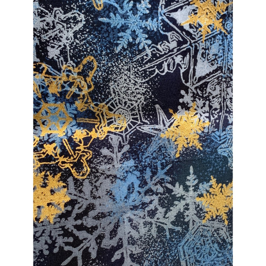 Jennifer Sampou Winter Fabric 100% Cotton 1/2 Yard 44" Blue & Gold Snowflake