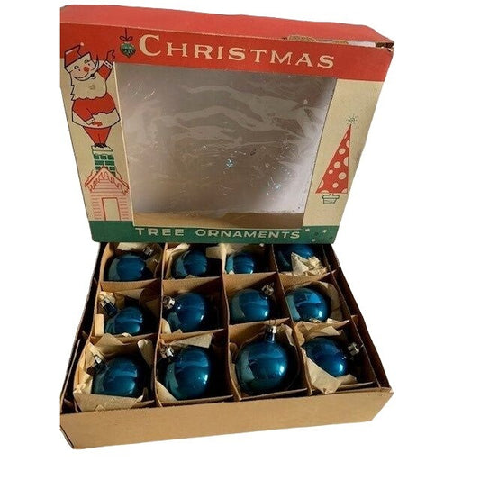 12 Blue Vintage Glass Ornament Fantasia Brand with Box