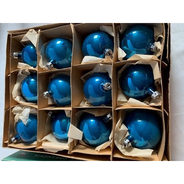 12 Blue Vintage Glass Ornament Fantasia Brand with Box