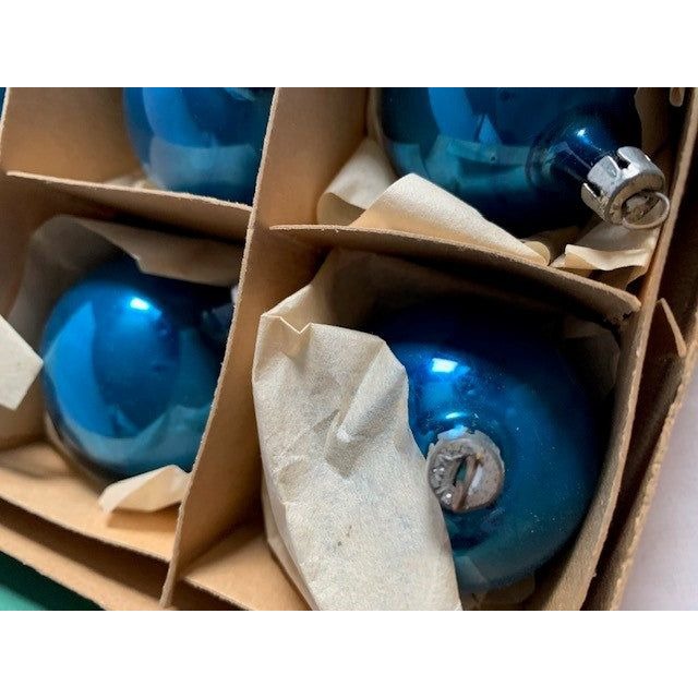 12 Blue Vintage Glass Ornament Fantasia Brand with Box