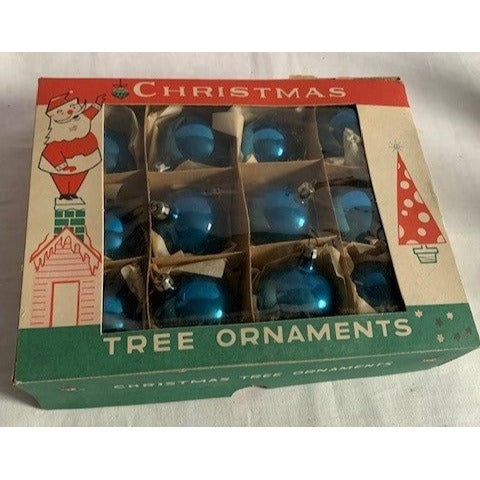 12 Blue Vintage Glass Ornament Fantasia Brand with Box