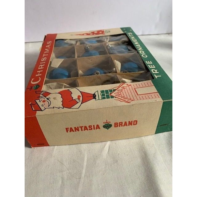 12 Blue Vintage Glass Ornament Fantasia Brand with Box