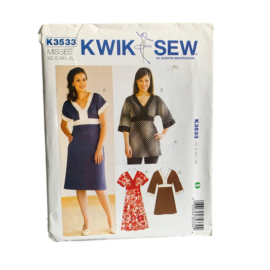 Kwik Sew K3533 Misses V-Neck Dress Shirt Pattern XS-XL uncut