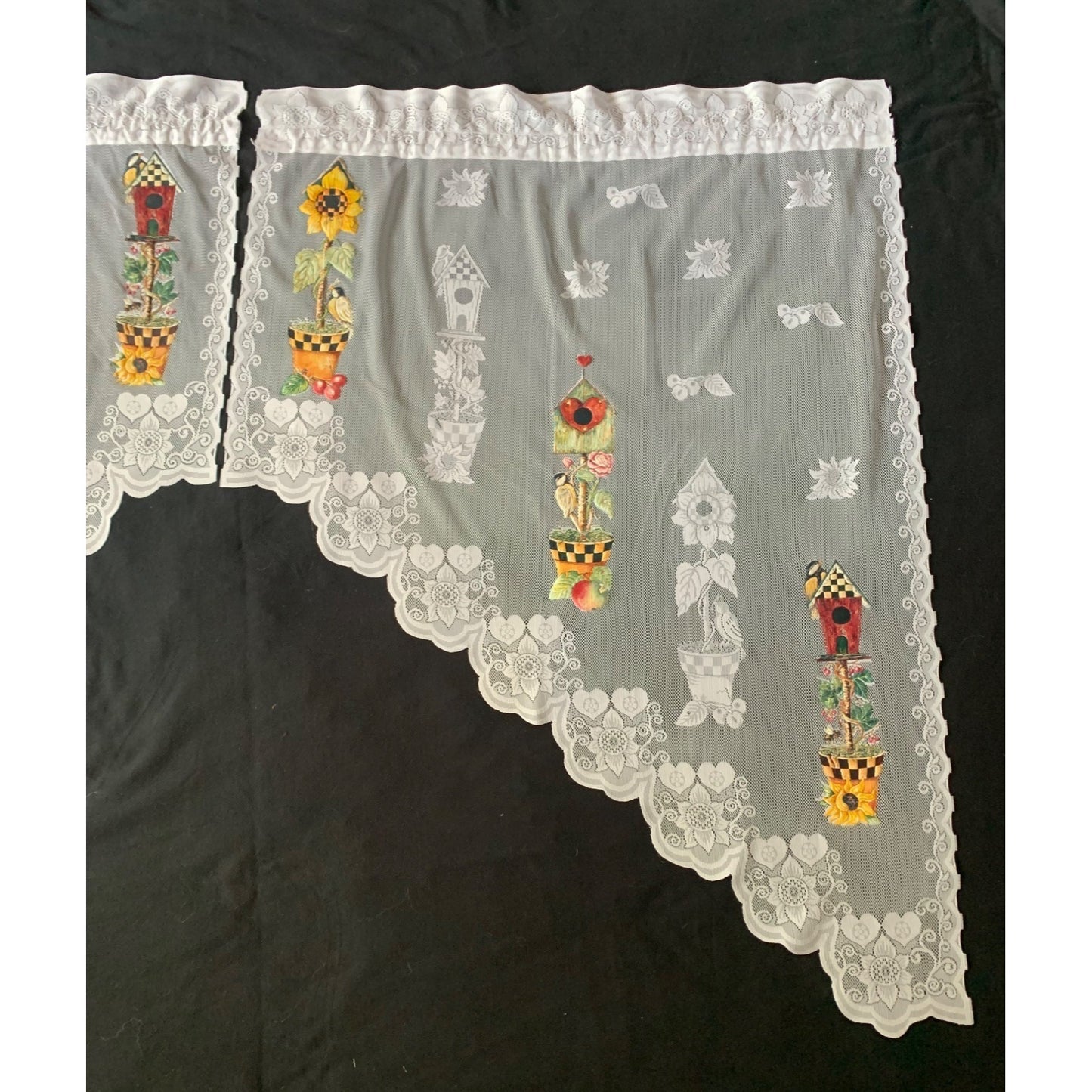 Springtime Swag Lace Curtains with Floral Design 58"x38" White Window Décor