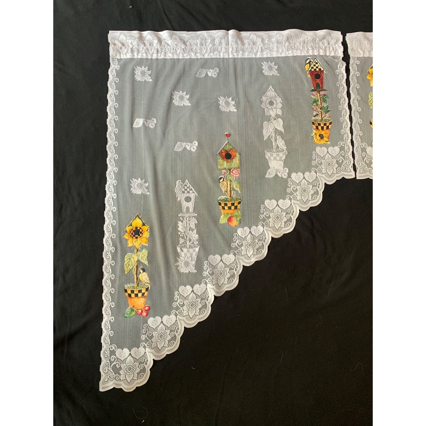 Springtime Swag Lace Curtains with Floral Design 58"x38" White Window Décor