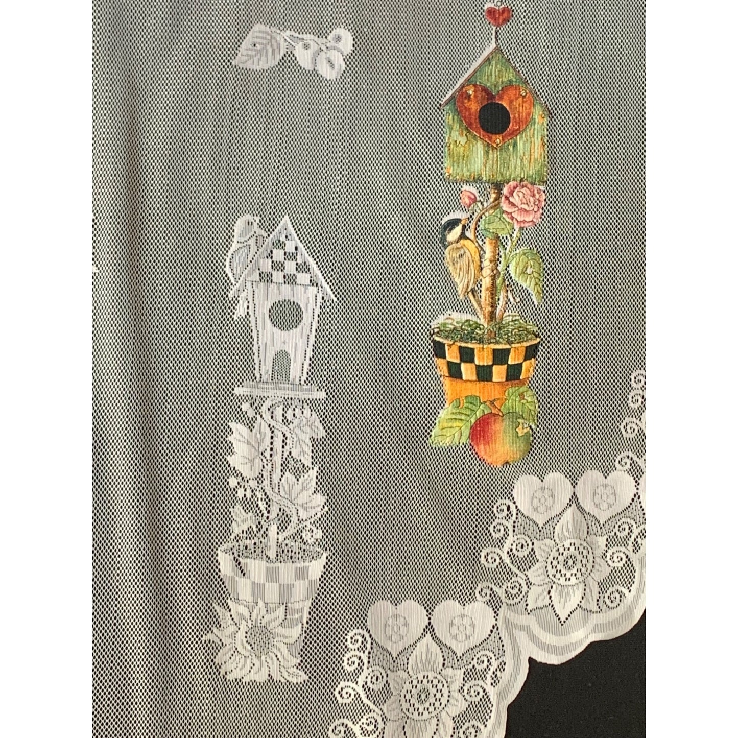 Springtime Swag Lace Curtains with Floral Design 58"x38" White Window Décor