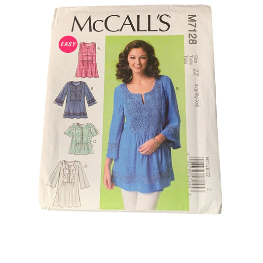 McCalls M7128 Easy Sewing Pattern Peasant Tunic Shirt 16-26 uncut