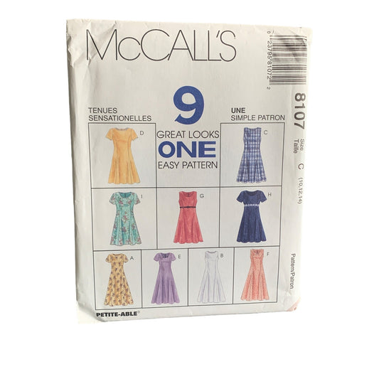 McCalls 8107 Misses Dress Pattern - 9 Great Looks Size 10-12-14 - uncut