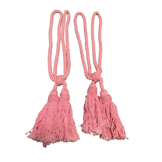 Pair Of Pink Twisted Rope Curtain Tiebacks with Tassels 18" Long Set of 2