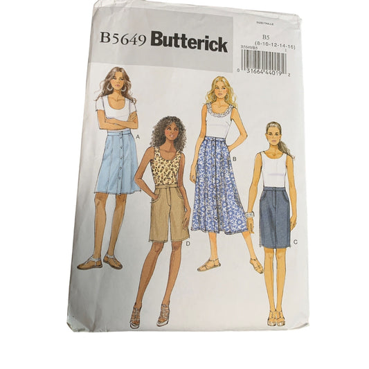 Butterick Misses Pattern B5649 Skirt Short Sewing Pattern Size 8-16 uncut