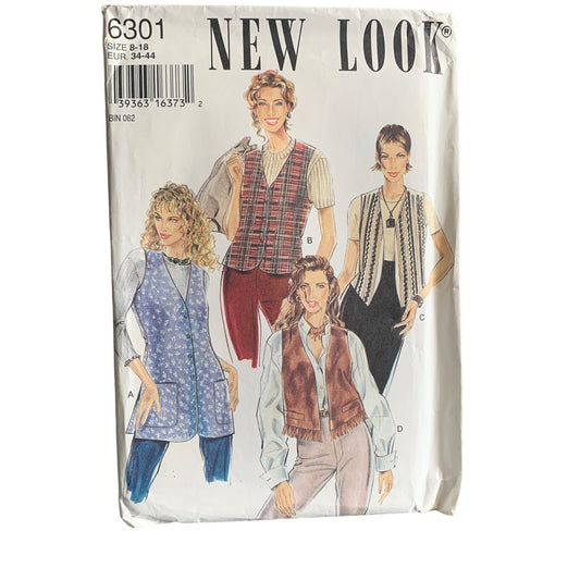 New Look 6301 Sewing Pattern Misses Vests Size 8-18 uncut